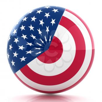 sphere instead letter O textured by USA flag. 3d render