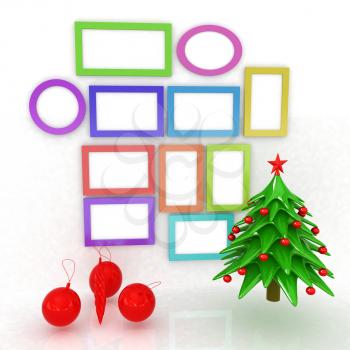 Set of Christmas and New Year frames and Christmas tree. 3D render
