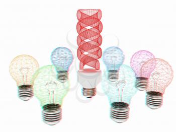 energy-saving lamps. 3D illustration. Anaglyph. View with red/cyan glasses to see in 3D.