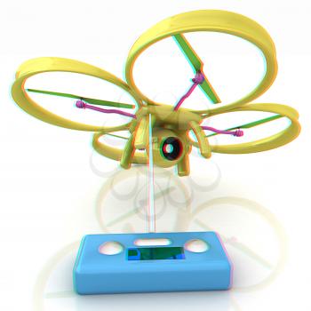 Drone with remote controller. Anaglyph. View with red/cyan glasses to see in 3D.