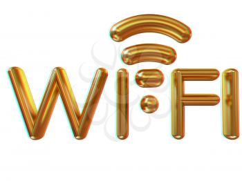 Gold wifi icon for new year holidays. 3d illustration. Anaglyph. View with red/cyan glasses to see in 3D.