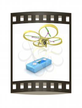 Drone with remote controller. The film strip