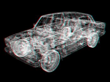3d model cars. 3D illustration. Anaglyph. View with red/cyan glasses to see in 3D.