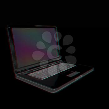 Laptop computer. 3d render. Anaglyph. View with red/cyan glasses to see in 3D.