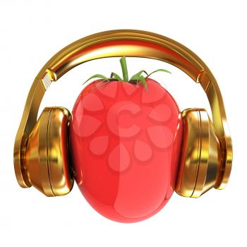 tomato with headphones. 3D illustration