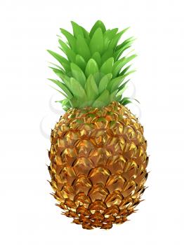 Pineapple in gold isolated on white background. 3d illustration