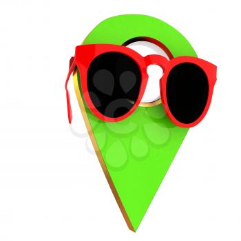 Glamour map pointer in sunglasses. 3d illustration
