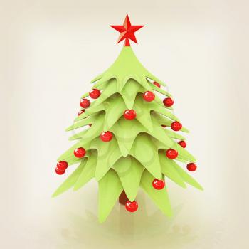 Christmas tree. 3d illustration. Vintage style