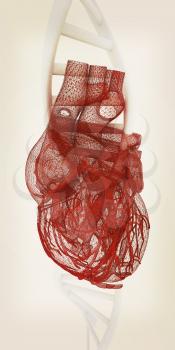 DNA and heart medical concept. 3d illustration. Vintage style