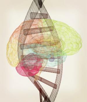 DNA and heart medical concept. 3d illustration. Vintage style