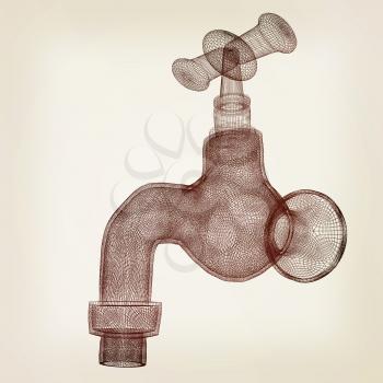 Water tap. 3d illustration. Vintage style