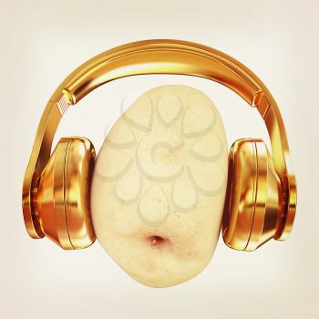 potato with headphones on a white background. 3d illustration. Vintage style