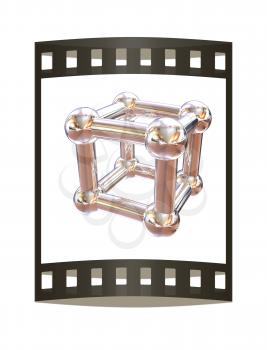 Structural chemical formula and model of molecule, 3d object illustration isolated on the white backgrpound.. The film strip.