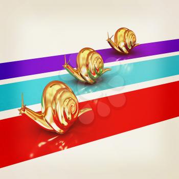 Racing snails. 3D illustration. Vintage style