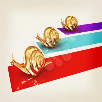 Racing snails. 3D illustration. Vintage style
