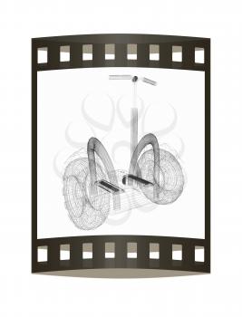 Mini electrical and ecological transport on a white background. 3D illustration.. The film strip.