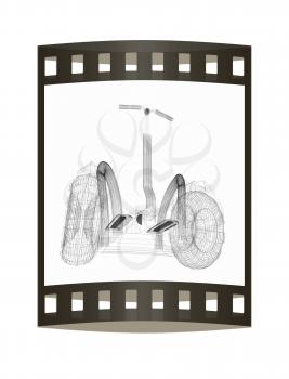 Mini electrical and ecological transport on a white background. 3D illustration.. The film strip.