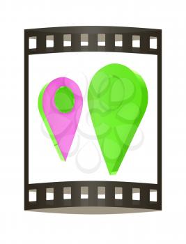 Realistic 3d pointer of map. 3d illustration. The film strip.