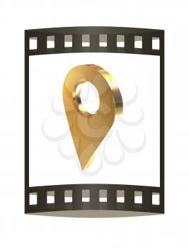 Realistic 3d gold pointer of map. 3d illustration. The film strip.