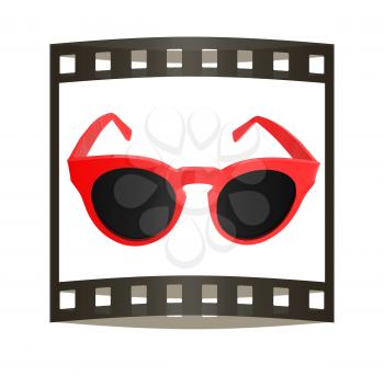 Cool red sunglasses. 3d illustration. The film strip.