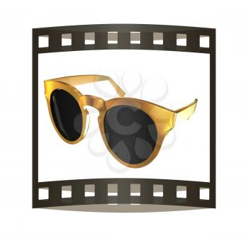 Cool gold sunglasses. 3d illustration. The film strip.