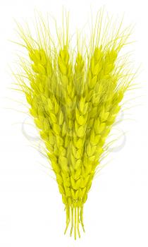 Wheat ears spikelets with grains. 3d render