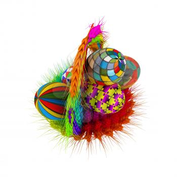 Colored basket of the ears of wheat with Easter eggs. 3d render