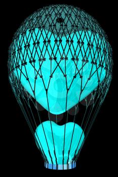 Hot Air Balloon of heart with heart. Wedding concept. 3d render. On a black background.