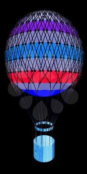 Hot  Colored Air Balloon and  basket. 3d render. On a black background.
