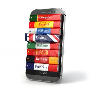 E-learning. Mobile dictionary. Learning languages online. 3d