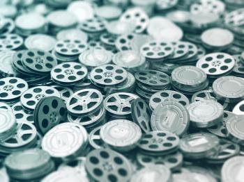 Films collection. Movie video reels background. 3d