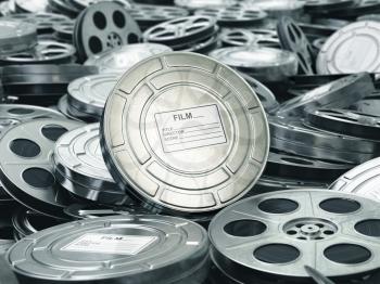 Cinema or movie concept. Video reels background. Films collection. 3d