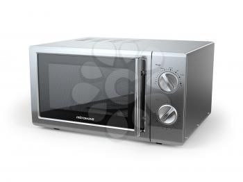 Metallic microwave oven isolated on white background. 3d