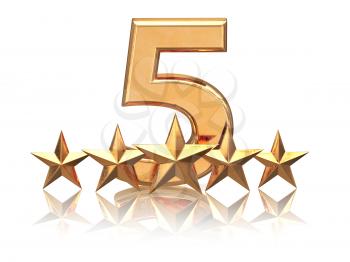 Golden five stars. Service rating of hotels. 3d