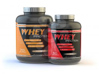 Whey protein isolated on white. Sports bodybuilding  supplements or nutrition. 3d illustration