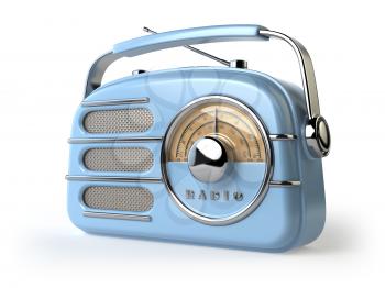 Blue vintage retro radio receiver isolated on white. 3d illustration