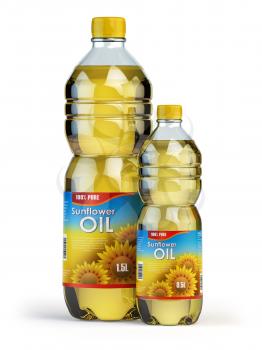 Sunflower or vegetable oil in plastic bottles isolated on white. 3d illustration
