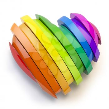 Heart with colors of gay pride LGBT community. Homosexual relationships or gay love concept. 3d illustration