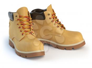 Yellow mans  boots isolated on white background. 3d illustration