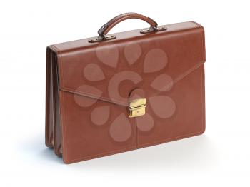 Brown leather briefcase isolated on the white background. 3d illustration