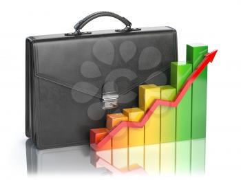 Growth of stock market portfolio concept. Briefcase and graph isolated on white background. 3d illustration