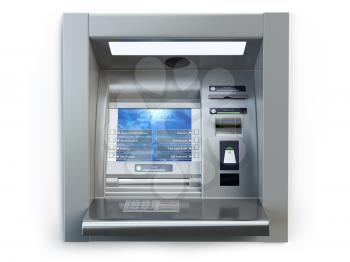 ATM machine isolated on white. Automated teller bank cash machine. 3d illustration
