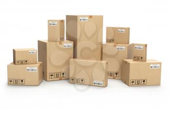 Cardboard boxes isolated on white. Delivery, cargo, logistic and transportation warehouse storage  concept. 3d illustration