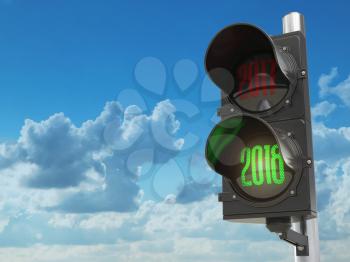 Happy new year 2018. Traffic light with green light 2018. 3d illustration