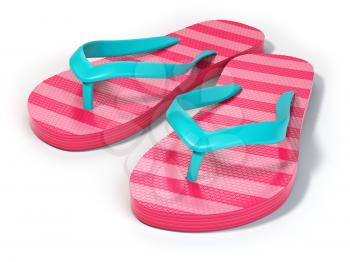 Pink flip flops isolated on white background. 3d illustration