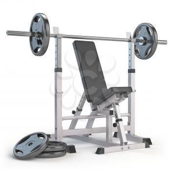 Barbell bench isolated on white. 3d illustration