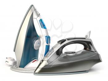 Steam irons isolated on white background. 3d illustration