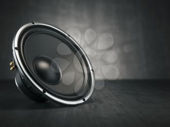 Loudspeaker.  Multimedia acoustic sound speaker on black background. 3d illustration
