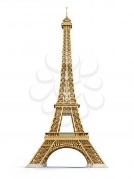Eiffel Tower golden isolated on a white background. 3d illustration