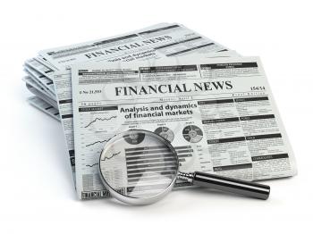 Financial news newspaper isolated on white background. 3d illustration